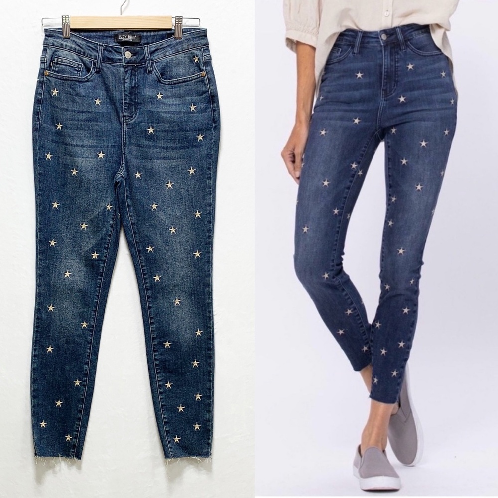 Judy Blue Stars Align Embroidered Skinny Jean Sz 29 X 28" Inseam